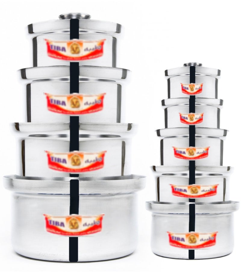 طيبة طقم مكون من 9 قدور  من الألمنيوم لامع صناعة مصرية مقاس 14/16/18/20/22/24/26/28/30 سم - Image 1